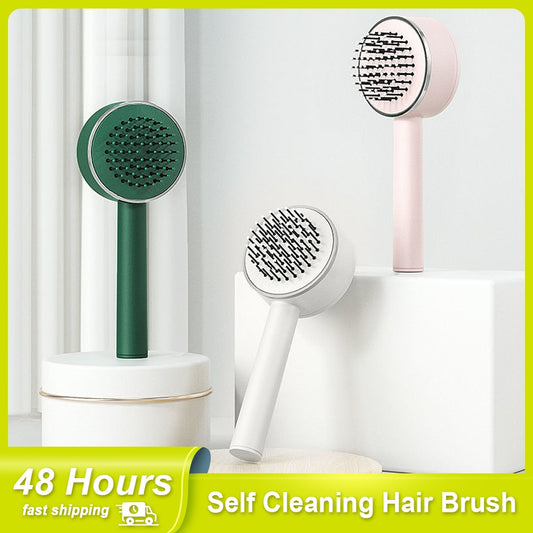 Self Cleaning Hair Brush 3D Central Cushion Comb One-Key Self Care Detangling Hairbrush Scalp Massage Air Bag Combs for Women