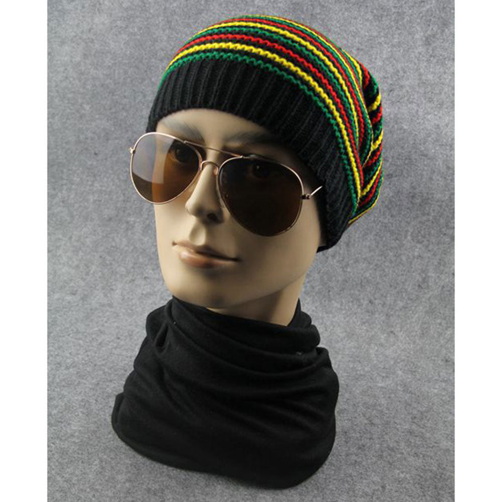 New Stylish Bob Marley Reggae Hat Jamaican Pom Slouch Baggy Beanie Stripe Brim Cotton Winter Warmer Visor Stripe Cap 2022