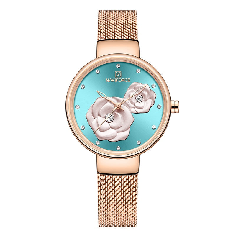 NAVIFORCE Watches Women Top Brand Luxury Steel Mesh Ladies Quartz Watch Beautiful Flower Charming Girl Clock Relogio Feminino