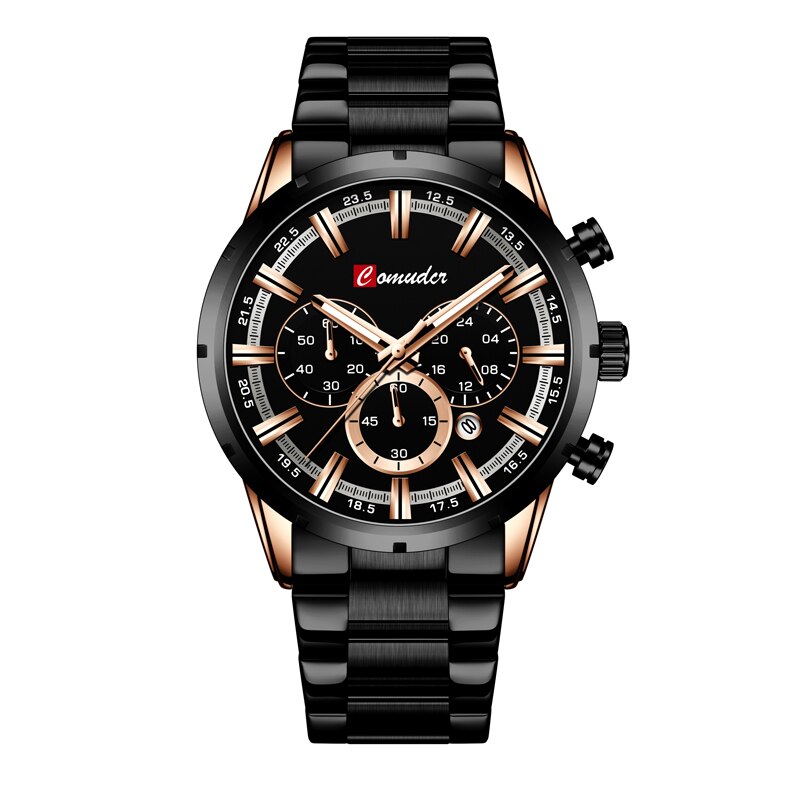 Comudir Men Watch Top Brand Luxury Sports Quartz Mens Watches Full Steel Waterproof Chronograph Wristwatch Men Large dial