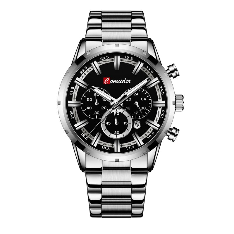 Comudir Men Watch Top Brand Luxury Sports Quartz Mens Watches Full Steel Waterproof Chronograph Wristwatch Men Large dial