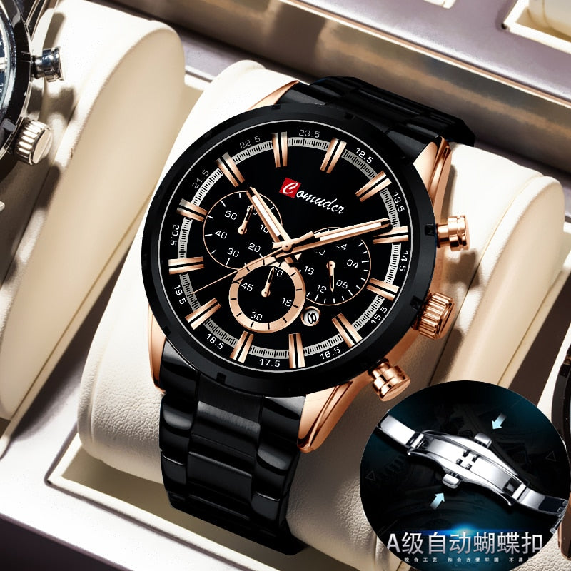Comudir Men Watch Top Brand Luxury Sports Quartz Mens Watches Full Steel Waterproof Chronograph Wristwatch Men Large dial