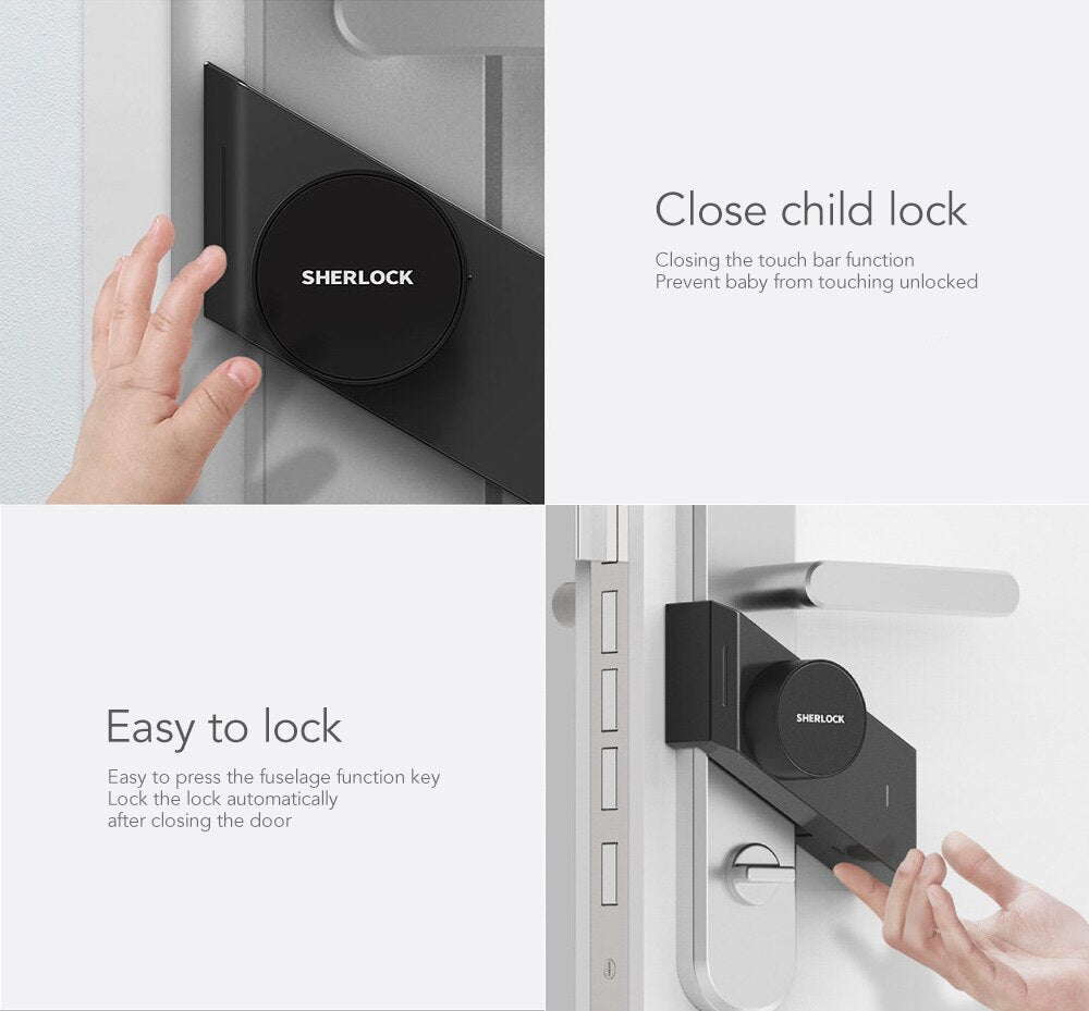 Black Sherlock S2 Smart Lock Home Keyless Lock with Smart Key Easy Installation Electronic Door Wireless App Phone Control