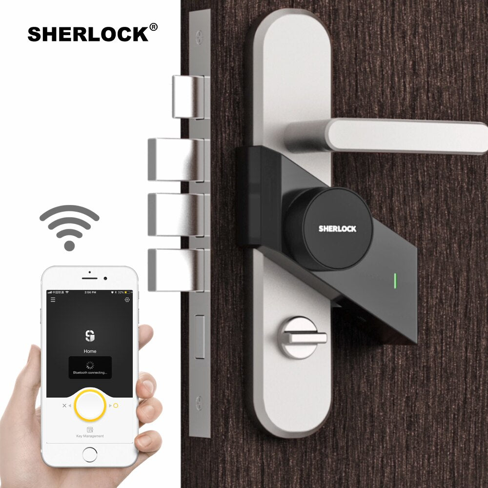 Black Sherlock S2 Smart Lock Home Keyless Lock with Smart Key Easy Installation Electronic Door Wireless App Phone Control