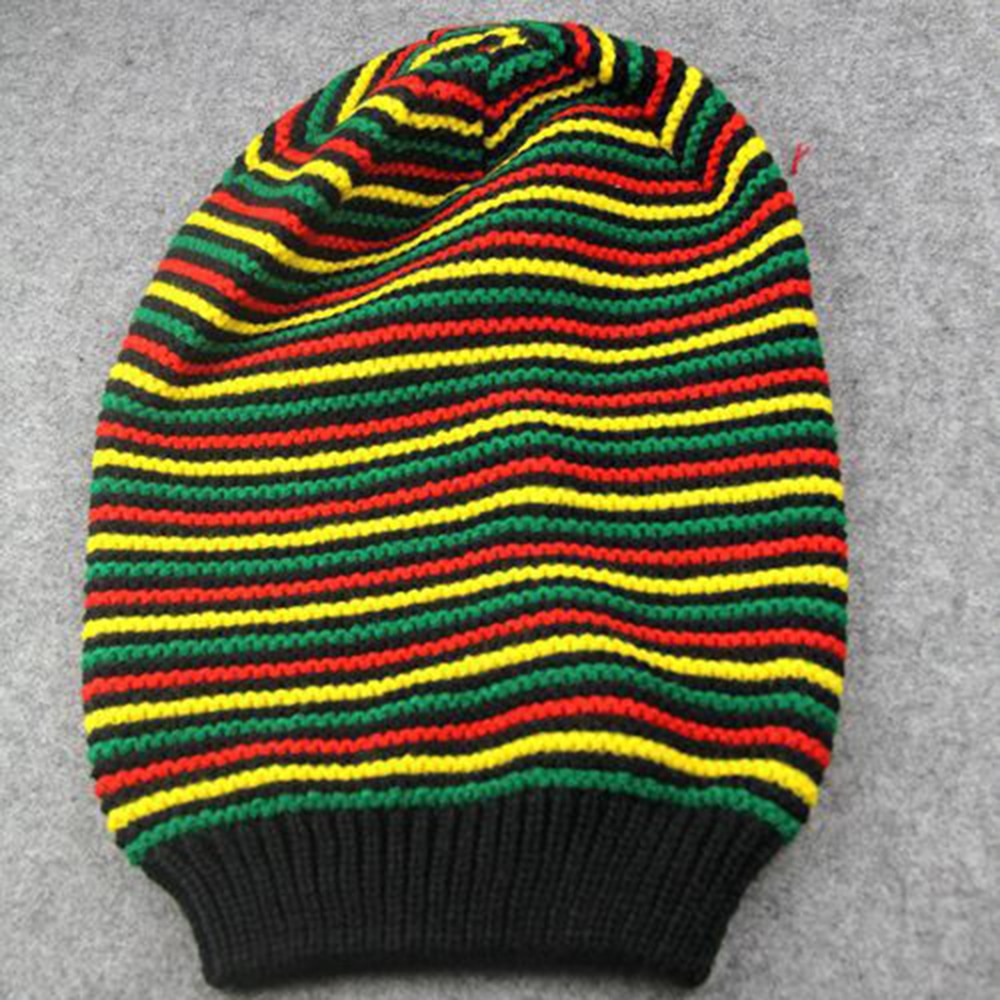New Stylish Bob Marley Reggae Hat Jamaican Pom Slouch Baggy Beanie Stripe Brim Cotton Winter Warmer Visor Stripe Cap 2022