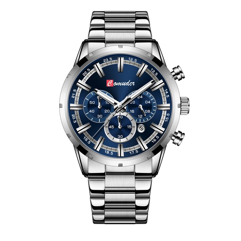 Comudir Men Watch Top Brand Luxury Sports Quartz Mens Watches Full Steel Waterproof Chronograph Wristwatch Men Large dial