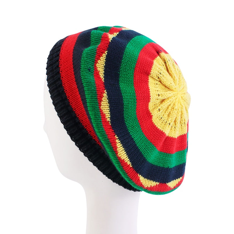 New women Hip Hop Multi-colour Striped Cap Bob Marley Reggae Fashion New Wool Rainbow Beanie Jamaican Bonnet Skullies Caps