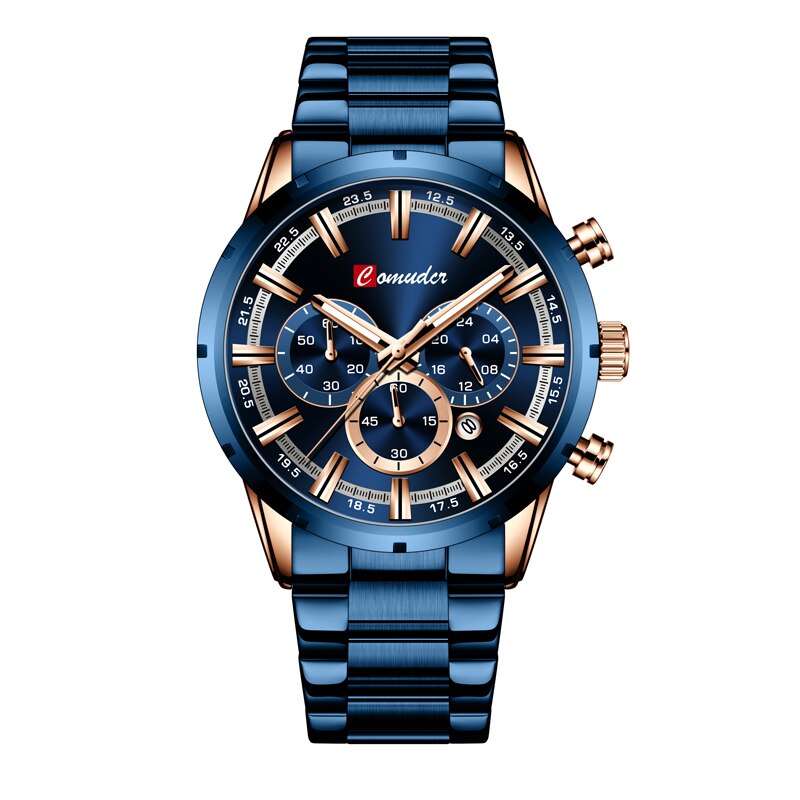 Comudir Men Watch Top Brand Luxury Sports Quartz Mens Watches Full Steel Waterproof Chronograph Wristwatch Men Large dial